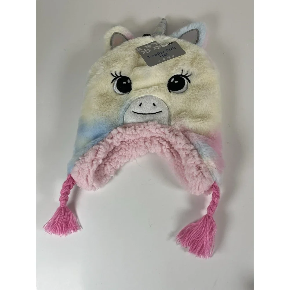 Unicorn Fleece Beanie Toddler Girls | Pink Sherpa Lined Winter Hat | NEW